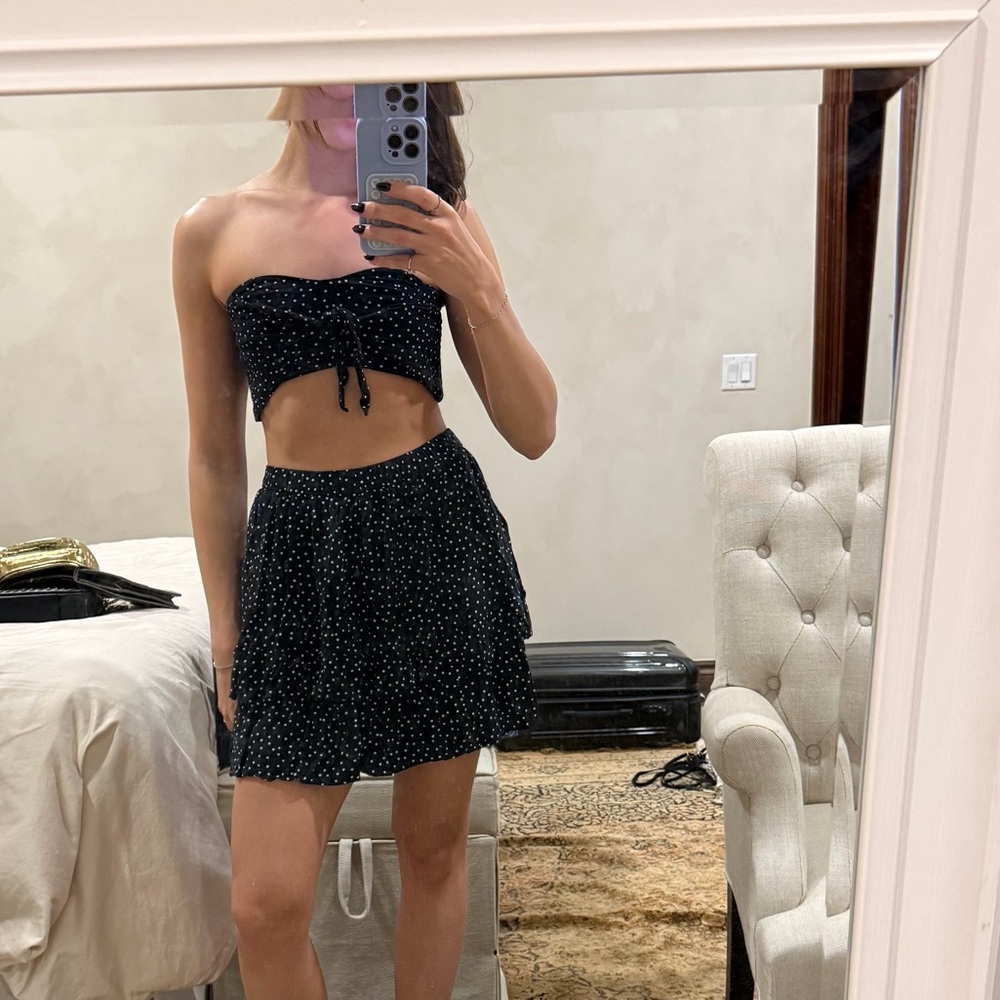Abercrombie & Fitch Navy and White Polka Dot Skirt and Top Set